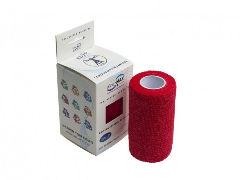 Kine-MAX Cohesive Elastic Bandage - Elastické samofixační obinadlo (kohezivní) 10cm x 4,5m - červené