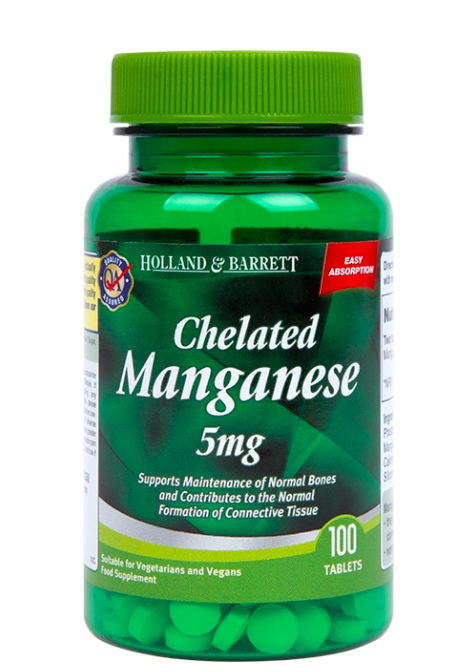 Holland & Barrett Chelated Manganese (chelatovaný mangan) 5 mg, 100 tablet