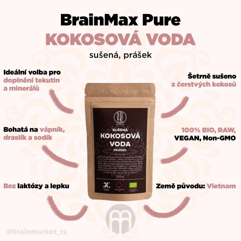 BrainMax Pure Kokosová voda BIO prášek, 250 g