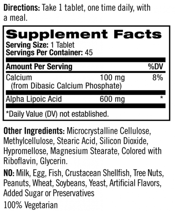 Natrol Alpha Lipoic Acid, Kyselina Alfa Lipoová s postupným uvolňováním, 600  mg, 45 tablet
