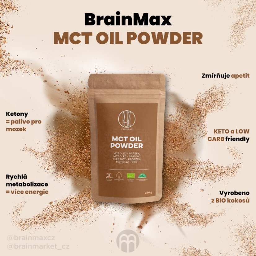 BrainMax Pure MCT powder, MCT olej v prášku, BIO, 250 g *CZ-BIO-001 certifikát