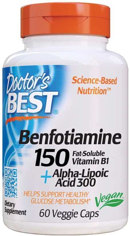 Doctor's Best Benfotiamine with Alpha Lipoic Acid (vitamin B1 s kyselinou lipoovou), 150 mg, 60 rostlinných kapslí