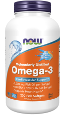 NOW Omega-3, molekulárně destilované, 200 rybích kapslí