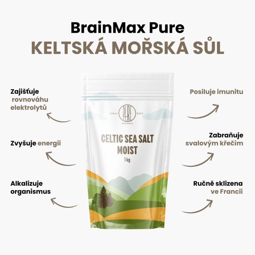 BrainMax Pure Celtic Sea Salt, Moist, Keltská mořská sůl, vlhká, 1000 g