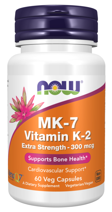 NOW MK-7 Vitamin K2, 300 mcg, Extra silný, 60 rostlinných kapslí