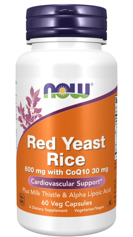 NOW Red Yeast Rice & CoQ1O, Červená kvasnicová rýže s CoQ10, 600 mg, 60 rostlinných kapslí