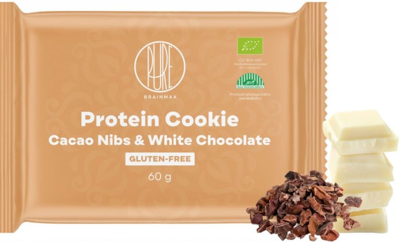 BrainMax Pure Protein Cookie, Kakaové boby & Bílá čokoláda, BIO, 60 g
