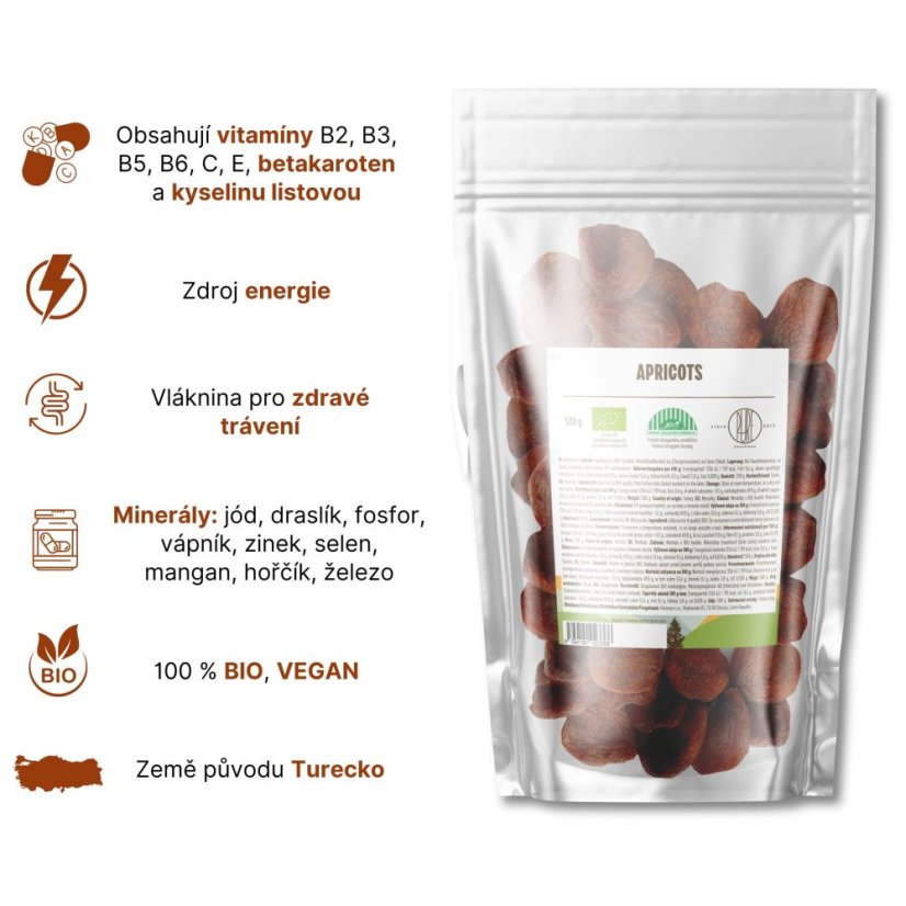 BrainMax Pure Meruňky sušené BIO, 500 g