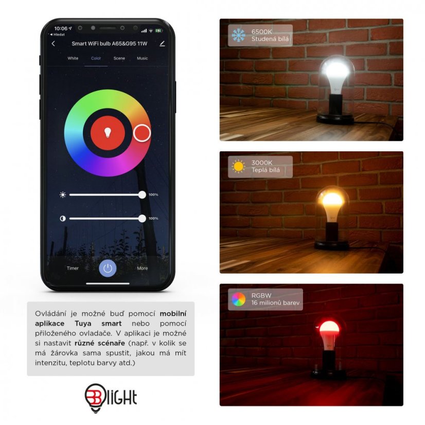 Chytrá žárovka Blight LED, závit E14, 5,5 W, WiFi, APP, stmívatelná, barevná