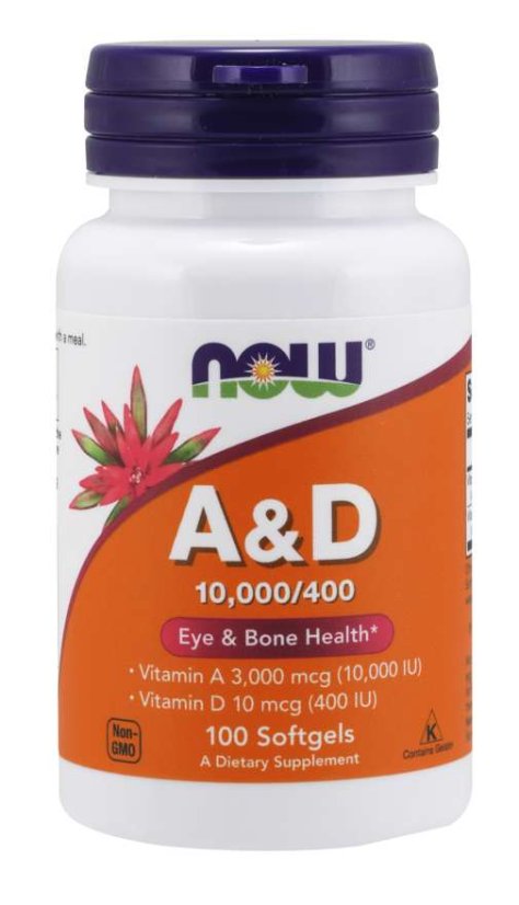NOW Vitamin A & D, 10000/400 IU, 100 softgelových kapslí