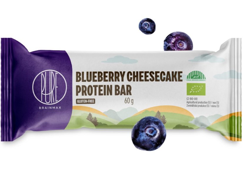 BrainMax Pure Blueberry Cheesecake Protein Bar, Proteinová tyčinka, Borůvkový cheesecake, BIO, 60 g