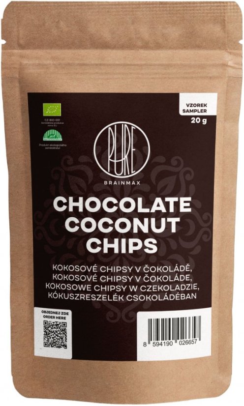 BrainMax Pure Kokosové chipsy v čokoládě BIO, sampler 20 g