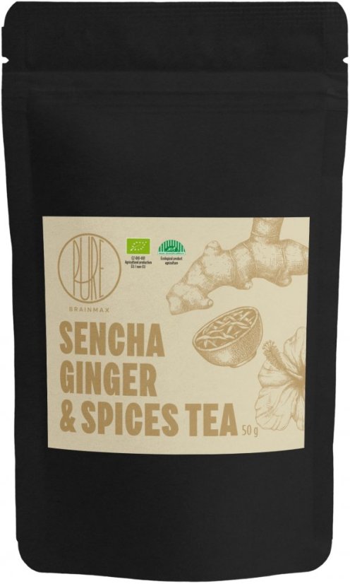 BrainMax Pure Sencha Ginger & Spices, Sencha se zázvorem a kořením, BIO, 50 g