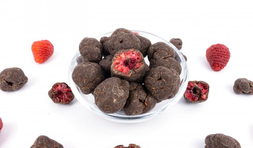 BrainMax Pure Raspberries in Dark Chocolate, Lyofilizované maliny v hořké čokoládě, 185 g