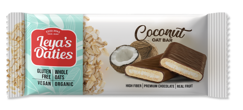 Leya's Oaties Organic Chocolate Coated Coconut Oat Bar, kokosová ovesná tyčinka v bio čokoládě, 82 g