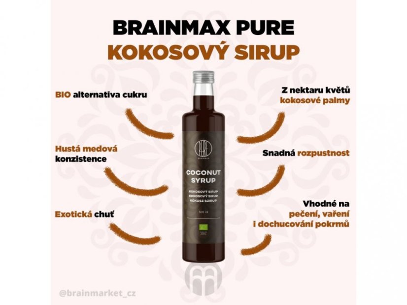 BrainMax Pure Coconut Syrup, Kokosový sirup světlý, BIO, 500 ml