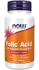 NOW Folic Acid (kyselina listová), 800 mcg, 250 tablet