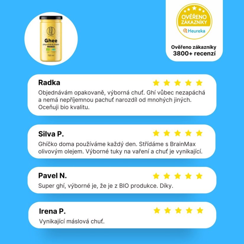 BrainMax Pure Ghee, přepuštěné máslo GHÍ, BIO, 720 ml