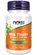 NOW Milk Thistle Extract with Turmeric, Ostropestřec mariánský extrakt s kurkumou, 150 mg, 60 rostlinných kapslí