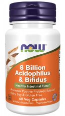 NOW 8 Billion Acidophilus & Bifidus, Probiotika 8 mld., 3 kmeny pro zdraví střev a imunitu, 60 rostlinných kapslí