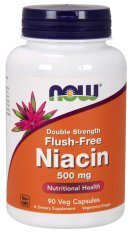 NOW Niacin, Bez vedlejšího účinku zčervenání, 500 mg (Double Strength), 90 rostlinných kapslí