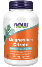 NOW Magnesium Citrate, hořčík citrát, 400 mg, 120 rostlinných kapslí