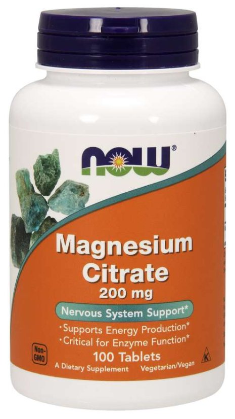 NOW Magnesium Citrate (hořčík citrát), 200 mg, 100 tablet
