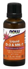 NOW Tekutý vitamin D3 & vitamin K2 MK-7, 500 IU & 20 ug v 1 kapce, 30 ml,  EXP.