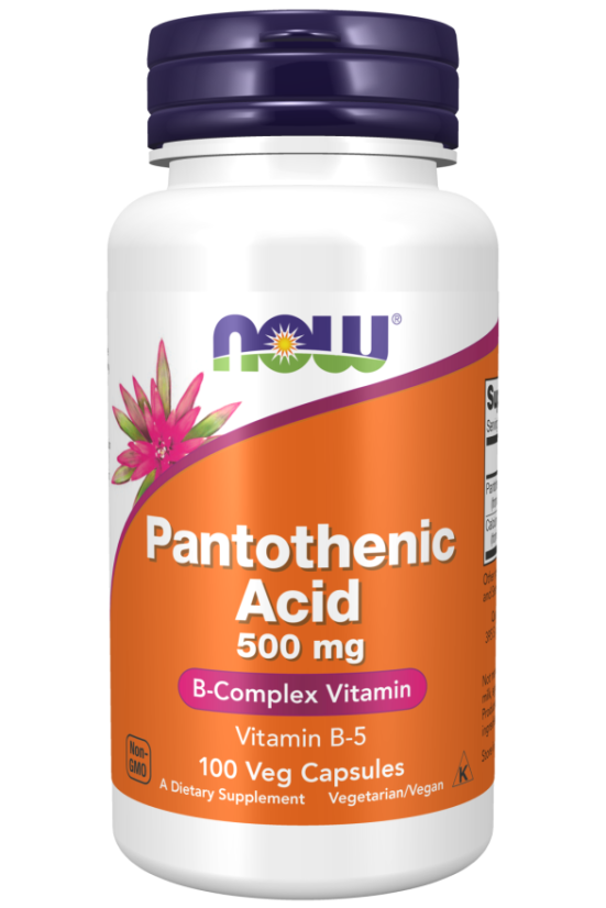 NOW Pantothenic Acid B5 (kyselina pantothenová), 500 mg, 100 rostlinných kapslí