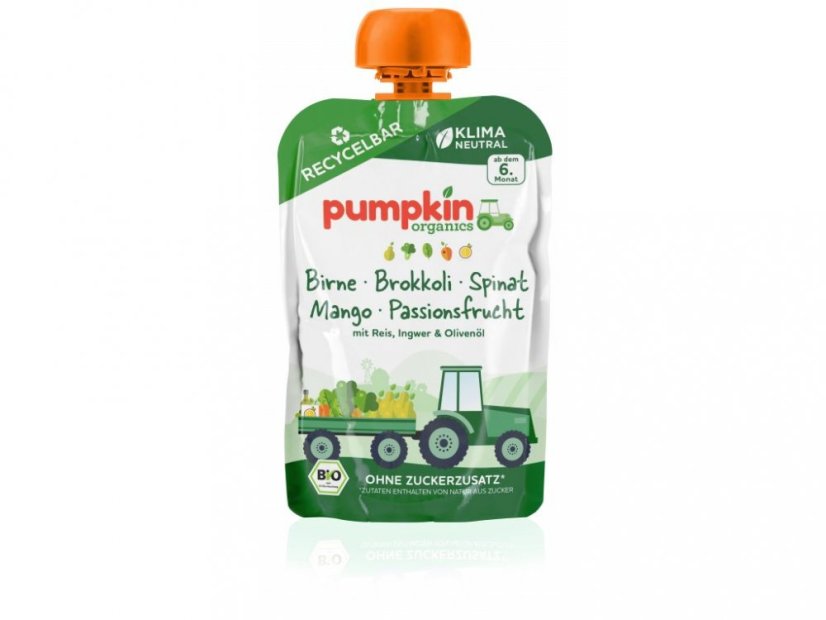 Pumpkin Organics - BIO Zeleninové pyré hruška, brokolice, špenát, mango, banán, rýže 100g(6. měsíc) BIO