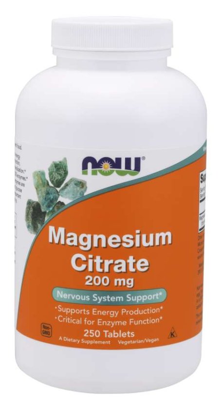 NOW Magnesium Citrate (hořčík citrát), 200 mg, 250 tablet