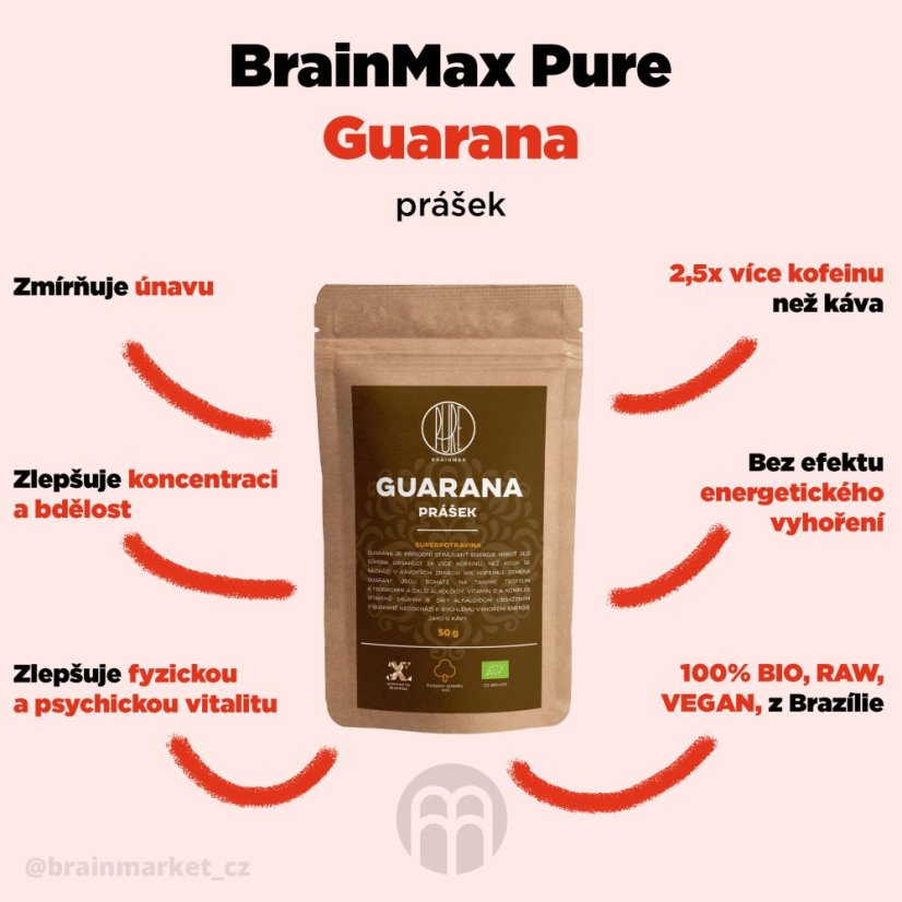 BrainMax Pure Guarana BIO prášek, 100 g