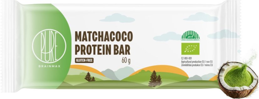 BrainMax Pure Protein Bar, Proteinová tyčinka, MatchaCoco, BIO, 60 g