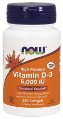 NOW Vitamin D3, 5000 IU, 240 softgel kapslí