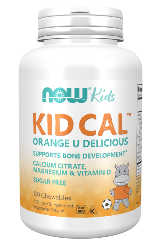 NOW Kid Cal, Orange, Vápník, Hořčík, Vitamín D pro děti, 100 bonbónů