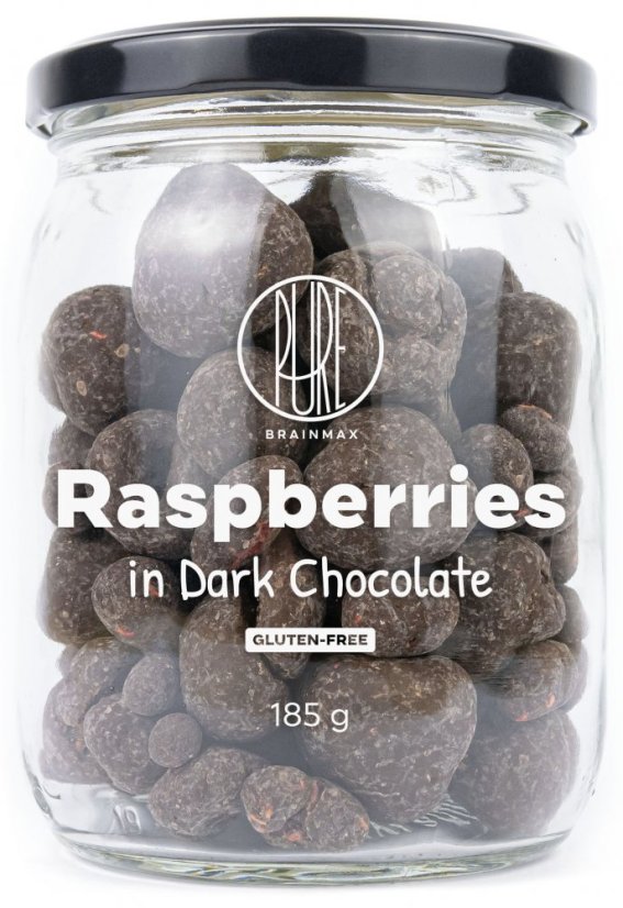 BrainMax Pure Raspberries in Dark Chocolate, Lyofilizované maliny v hořké čokoládě, 185 g